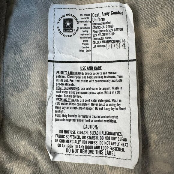 Golden Mfg. U.S. Army ACU UCP Shirt Blouse Coat, Size Large-Regular, Camo - Picture 9 of 11
